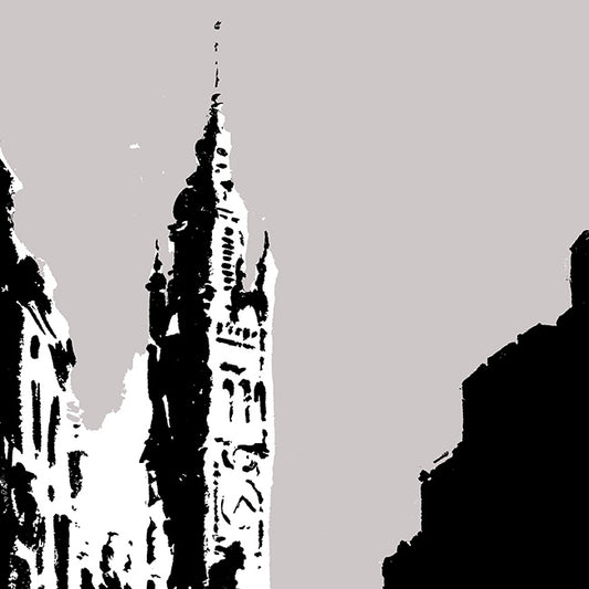 Détail d'une sérigraphie du beffroi de Lille en noir et blanc