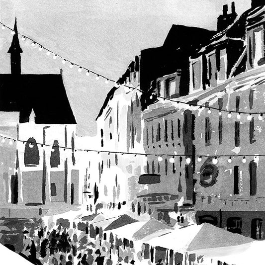 Détail affiche d'art de Rihour à Lille à l'encre de Chine