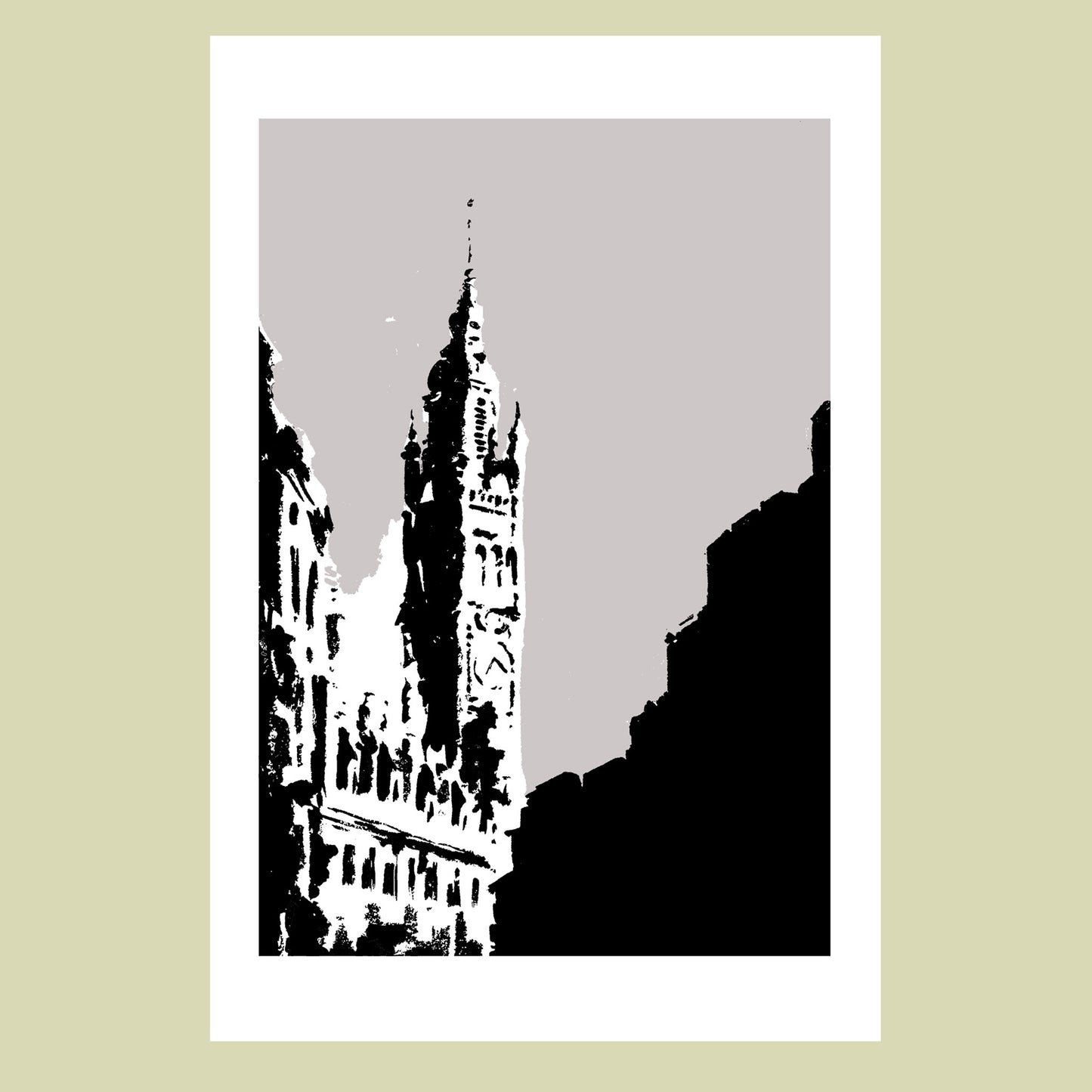 Sérigraphie du beffroi de Lille en noir et blanc