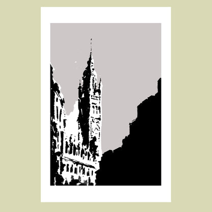 Sérigraphie du beffroi de Lille en noir et blanc