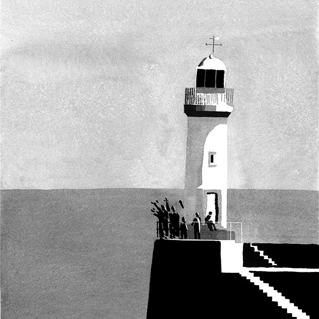 Détail d'une affiche d'Art du phare du port de Palais à l'encre de chine 