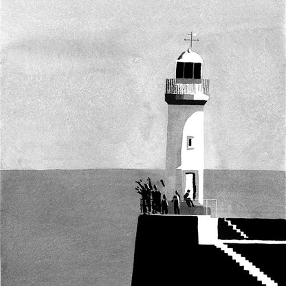 Détail d'une affiche d'Art du phare du port de Palais à l'encre de chine 