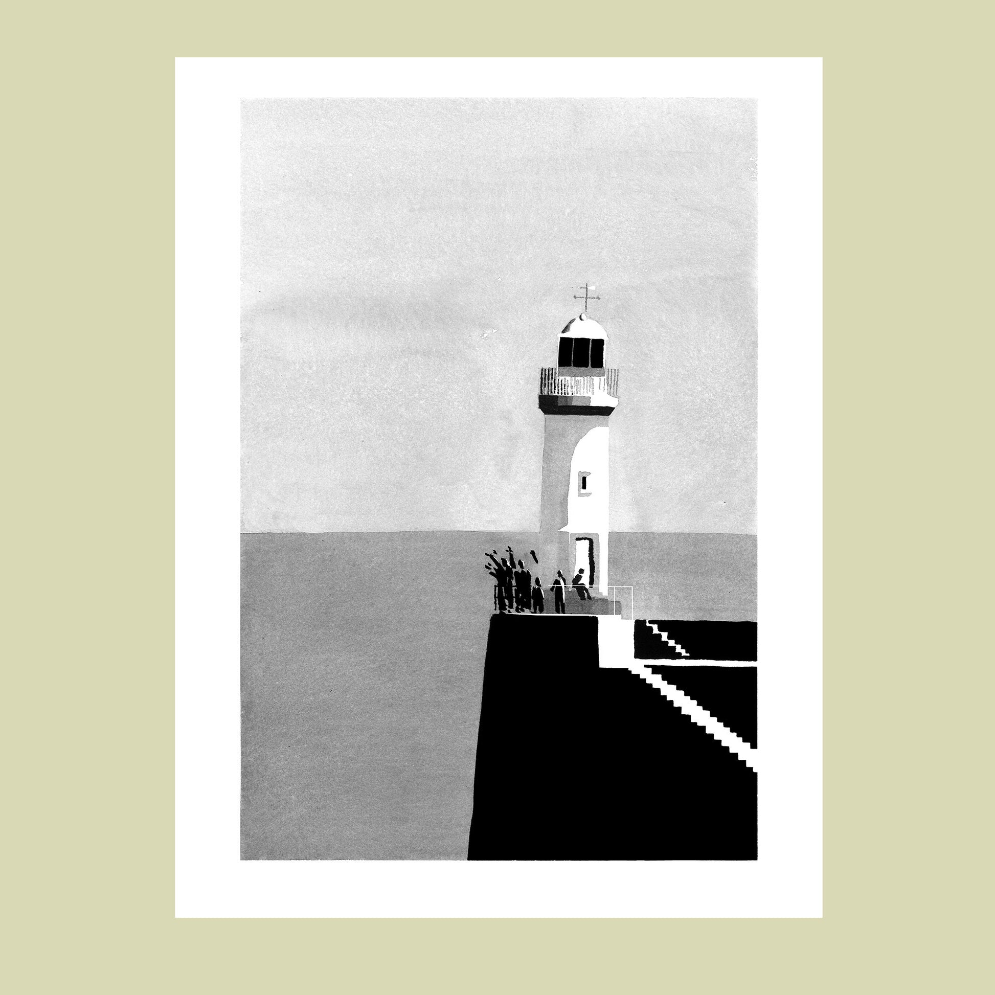 Affiche d'Art du phare du port de Palais à l'encre de chine 