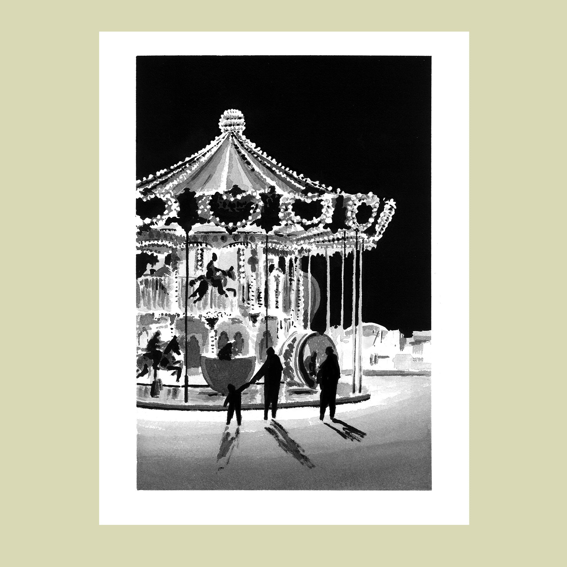 Affiche d'Art du carrousel illuminé du Touquet