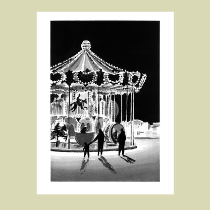 Affiche d'Art du carrousel illuminé du Touquet