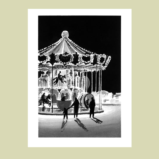 Affiche d'Art du carrousel illuminé du Touquet