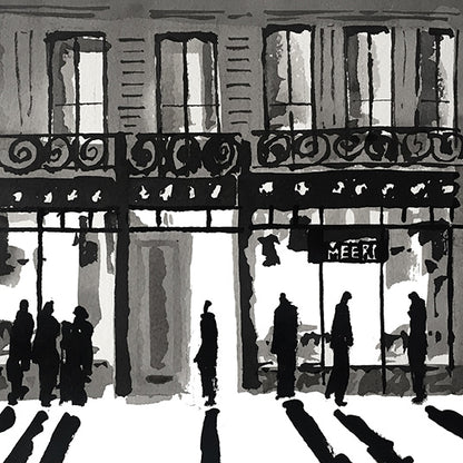 Détail d'une affiche d'Art en noir et blanc de la boutique Méert à Lille