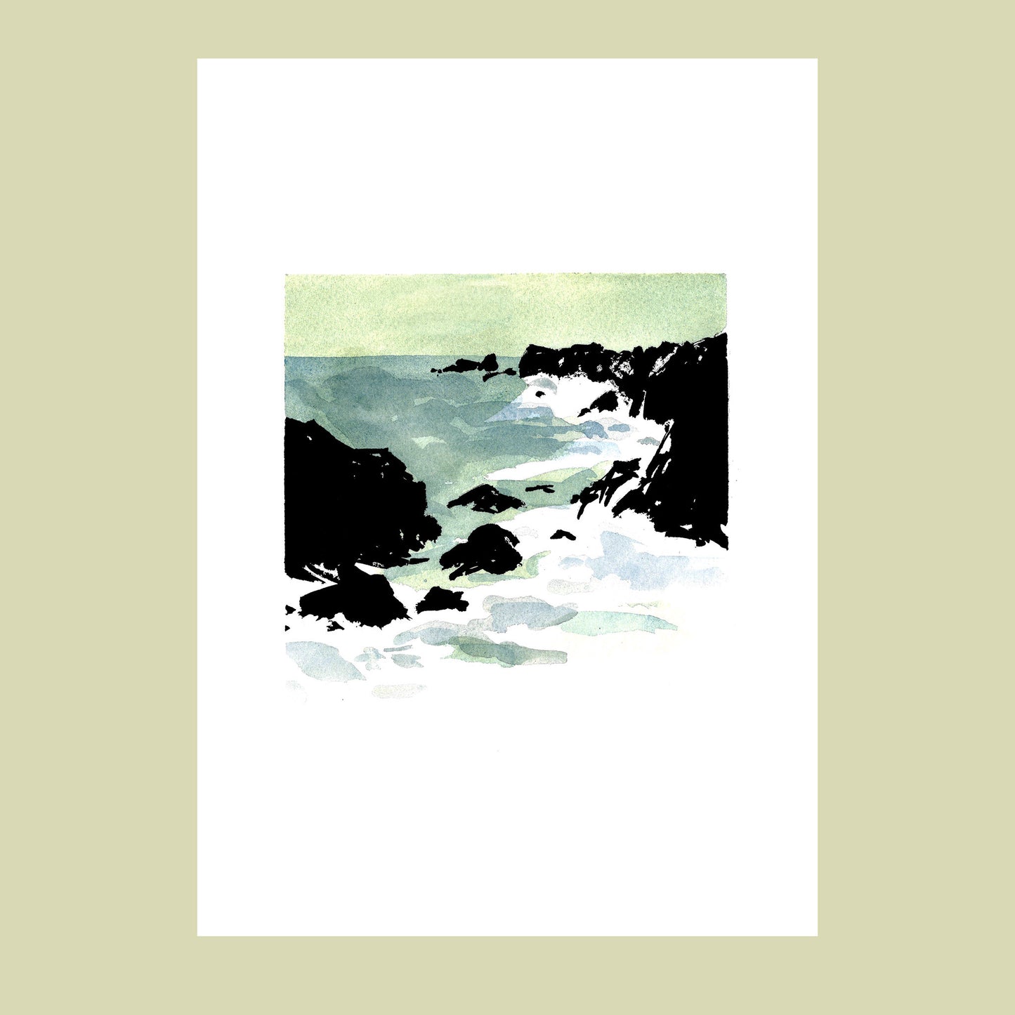 Aquarelle d'une mer agitée en Bretagne