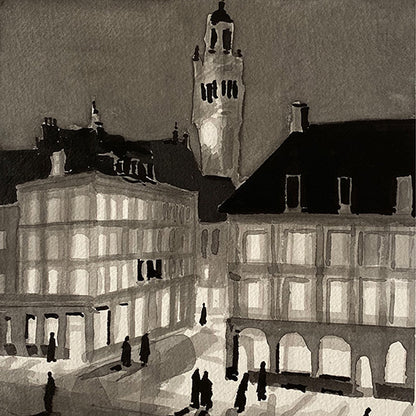 Détail d'une affiche d'Art de la Grand Place de Lille illuminée en noir et blanc