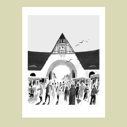 Affiche d'Art en noir et blanc de l'ambiance du marché du Touquet