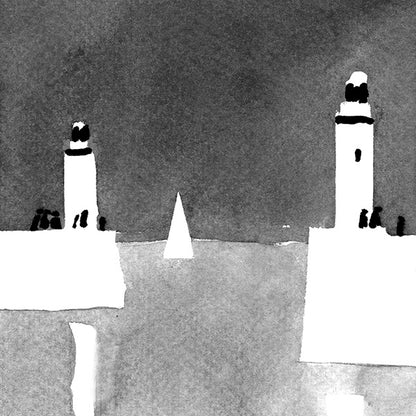 Détail d'une affiche d'Art des phares du port de Palais à l'encre de Chine