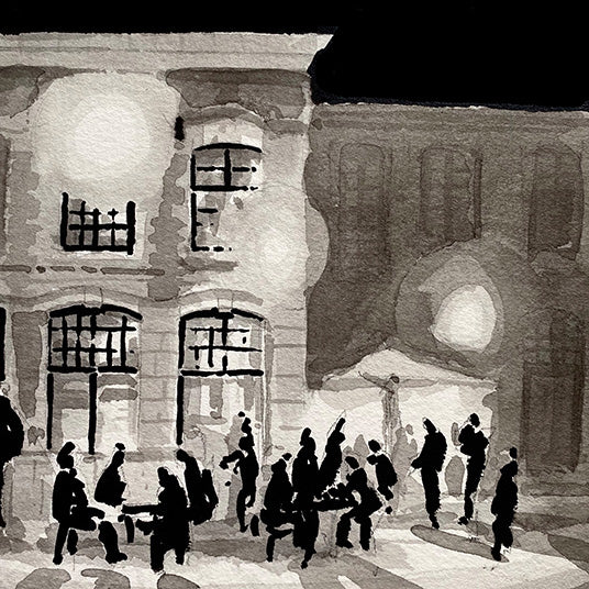 Détail d'une affiche d'Art en noir et blanc du bar au Vieux de la Vieille à Lille