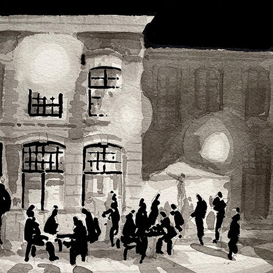 Détail d'une affiche d'Art en noir et blanc du bar au Vieux de la Vieille à Lille