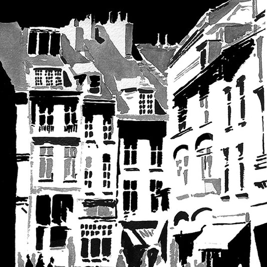 Détail d'une affiche d'Art en noir et blanc des façades de Vieux-Lille