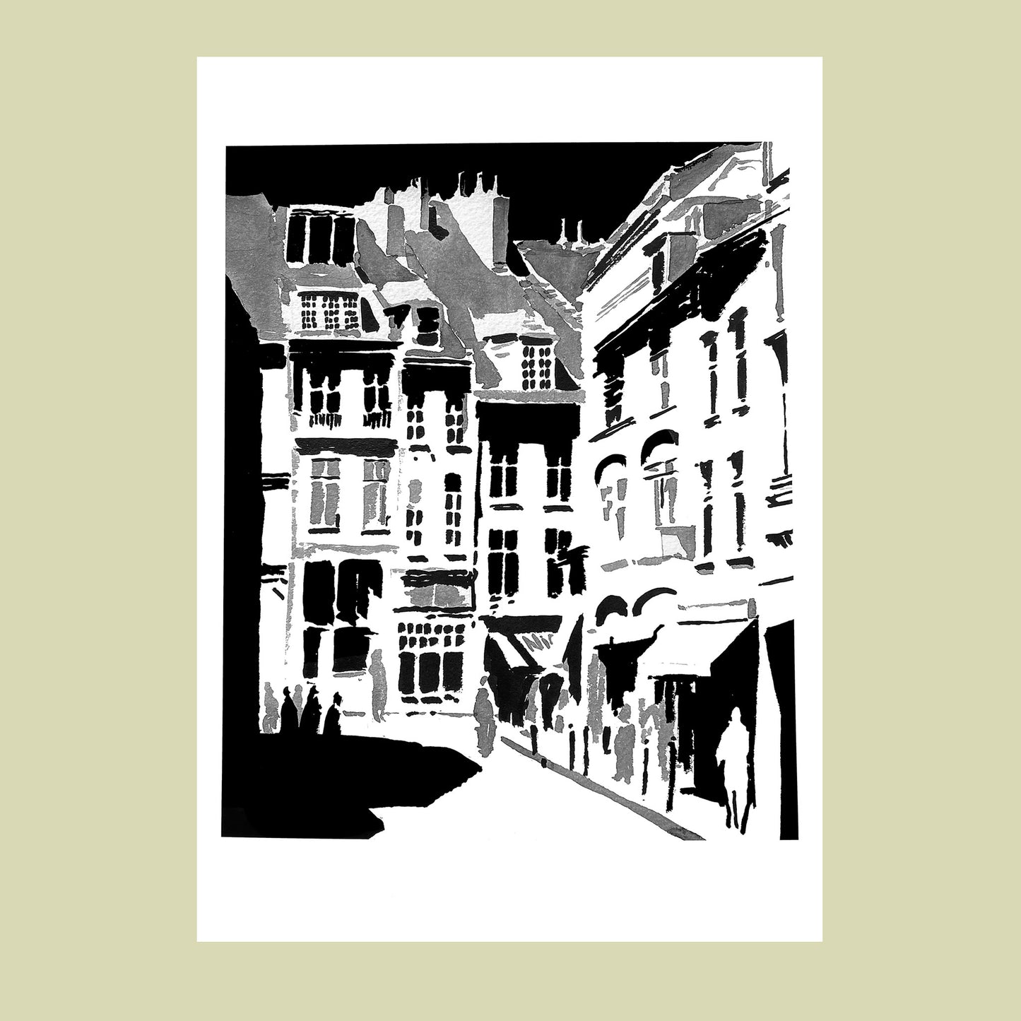 Affiche d'Art en noir et blanc des façades de Vieux-Lille