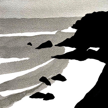 Détail d'une affiche d'Art en noir et blanc d'une plage de Belle-île-en-Mer