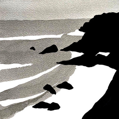 Détail d'une affiche d'Art en noir et blanc d'une plage de Belle-île-en-Mer