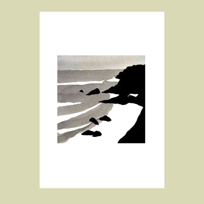 Affiche d'Art en noir et blanc d'une plage de Belle-île-en-Mer