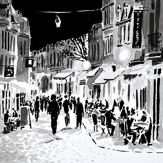 Détail d'une affiche d'Art de la rue de Gand illuminée le soir dans le Vieux-Lille