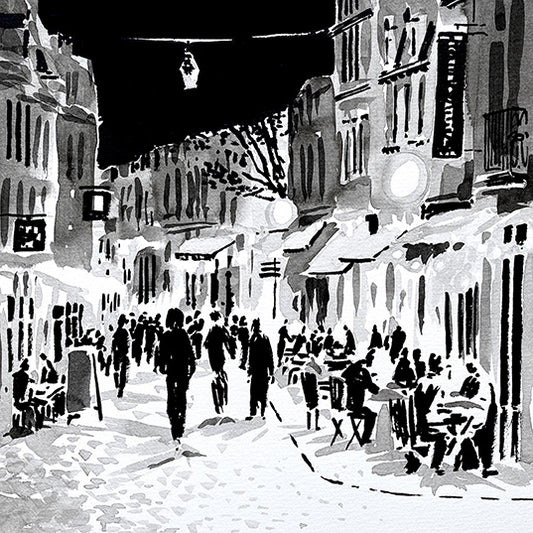 Détail d'une affiche d'Art de la rue de Gand illuminée le soir dans le Vieux-Lille