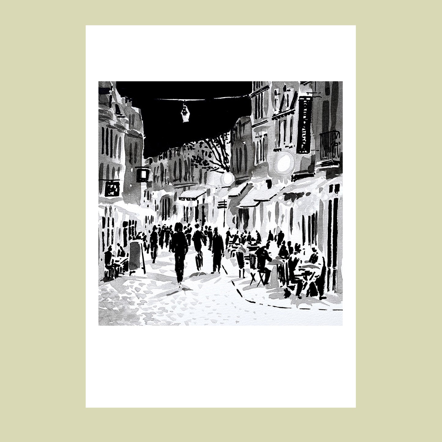 Affiche d'Art de la rue de Gand illuminée le soir dans le Vieux-Lille