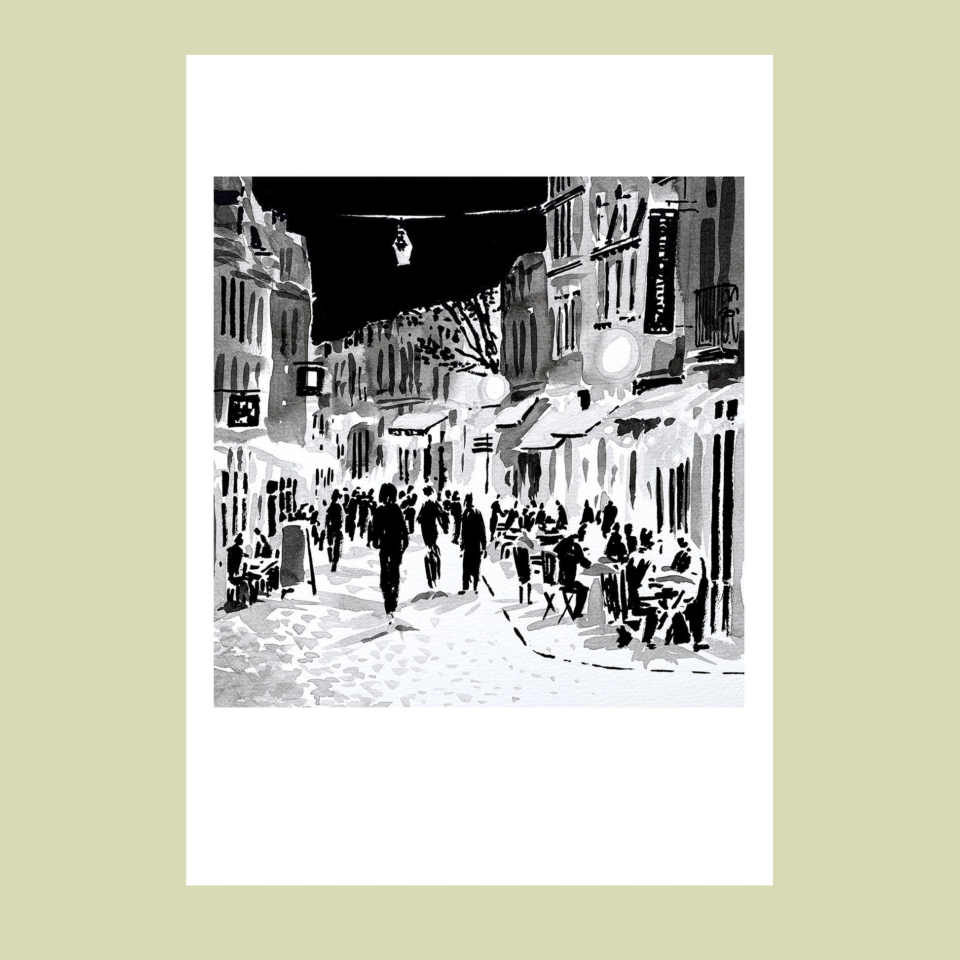 Affiche d'Art de la rue de Gand illuminée le soir dans le Vieux-Lille