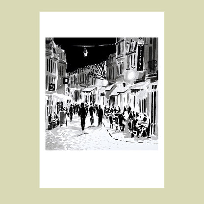 Affiche d'Art de la rue de Gand illuminée le soir dans le Vieux-Lille