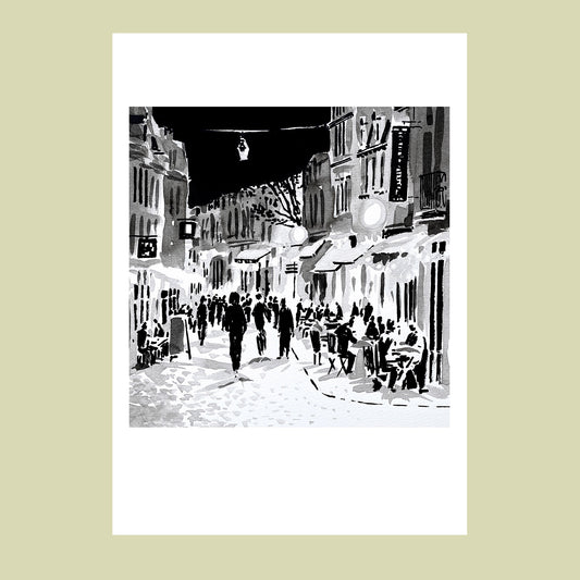 Affiche d'Art de la rue de Gand illuminée le soir dans le Vieux-Lille