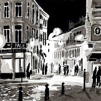 Détail d'une affiche d'Art d'une rue illuminée la nuit dans le Vieux-Lille