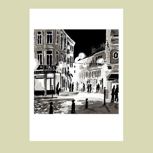 Affiche d'Art d'une rue illuminée la nuit dans le Vieux-Lille