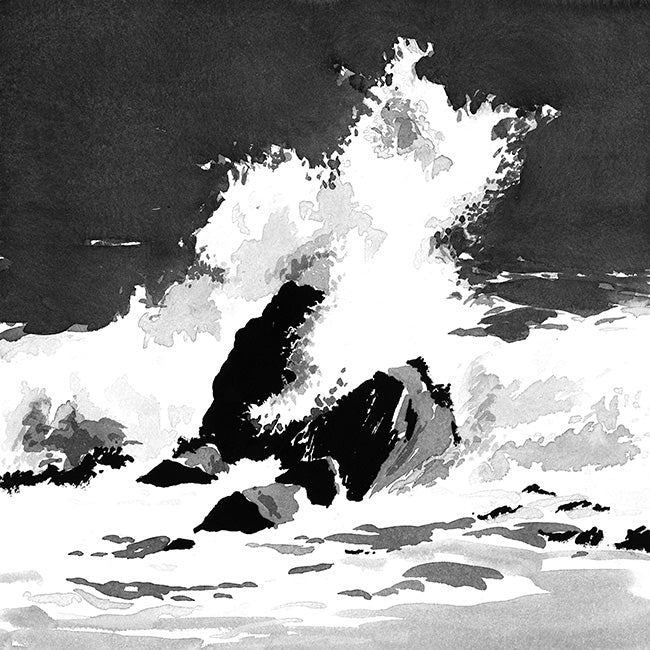 Détail d'une affiche d'Art d'une peinture d'une vague sur un rocher