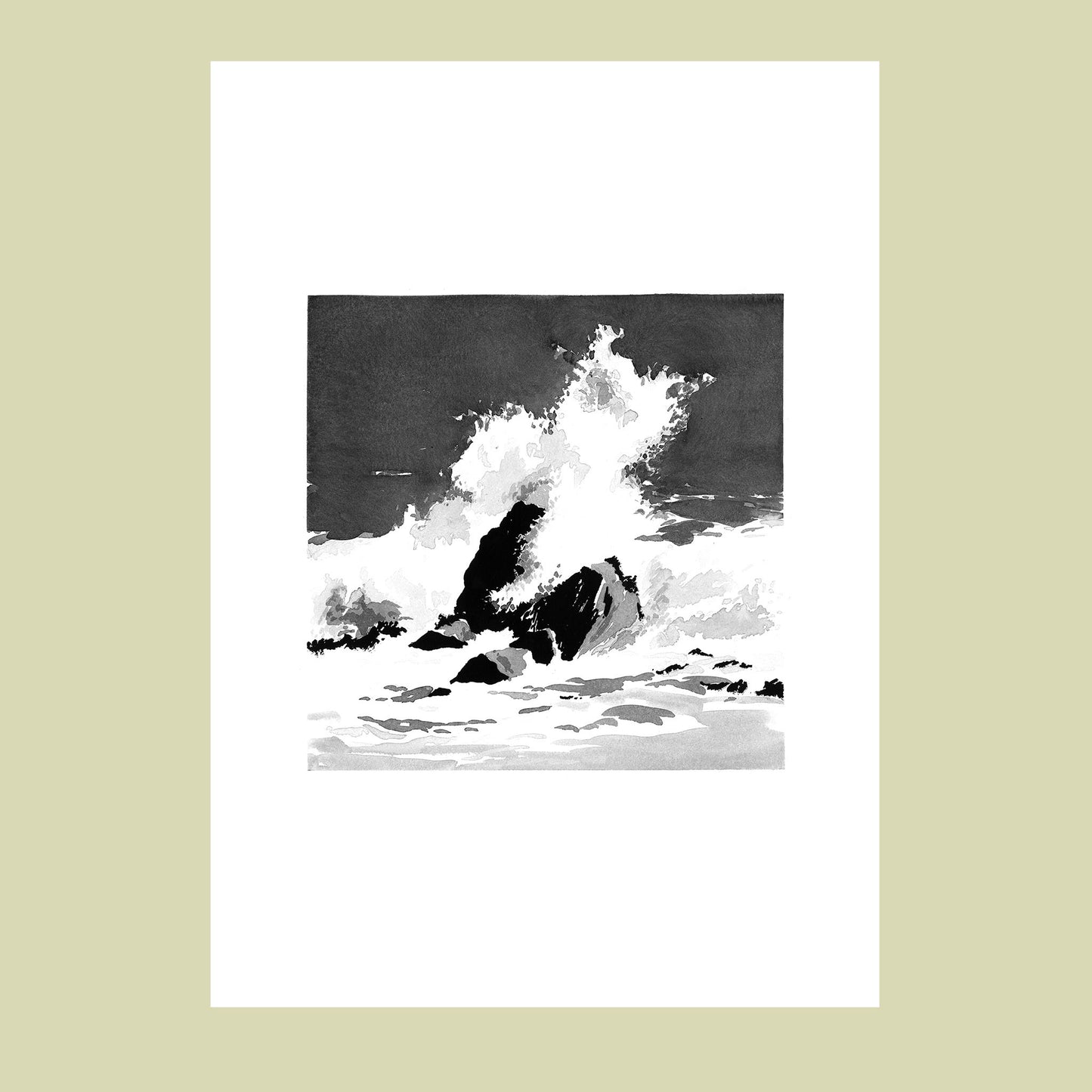 Affiche d'Art d'une peinture d'une vague sur un rocher