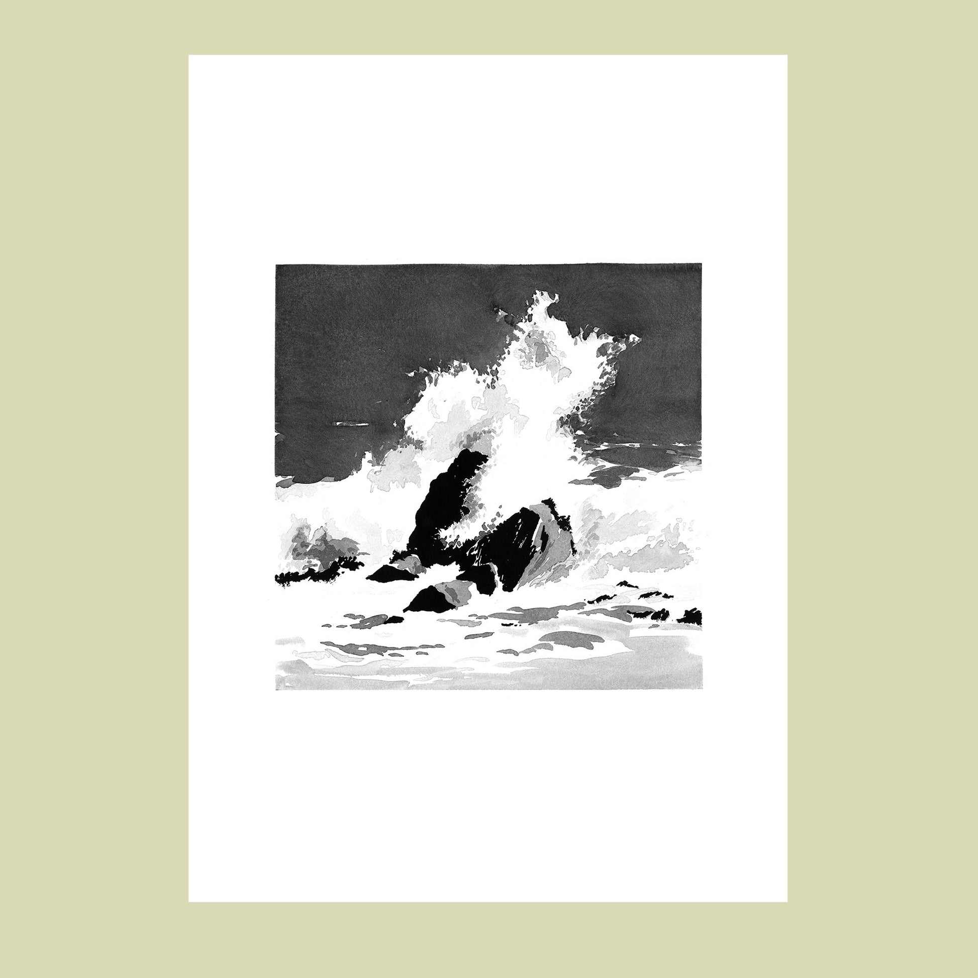 Affiche d'Art d'une peinture d'une vague sur un rocher