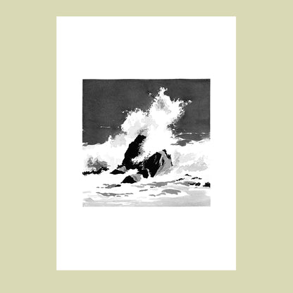 Affiche d'Art d'une peinture d'une vague sur un rocher