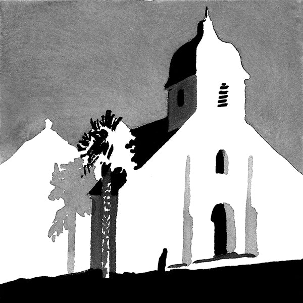 Détail de l'affiche d'Art en noir et blanc de l'église de Locmaria à Belle-île-en-Mer