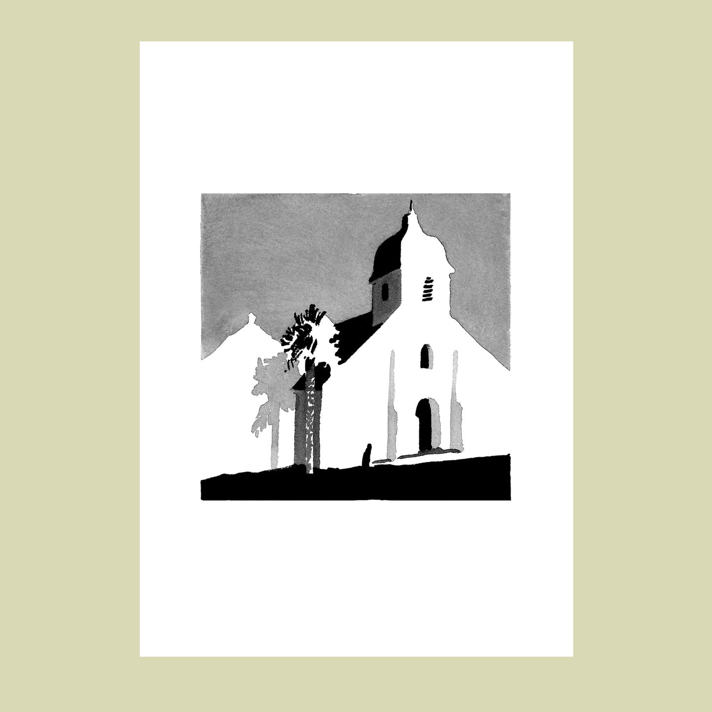 Affiche d'Art en noir et blanc de l'église de Locmaria à Belle-île-en-Mer