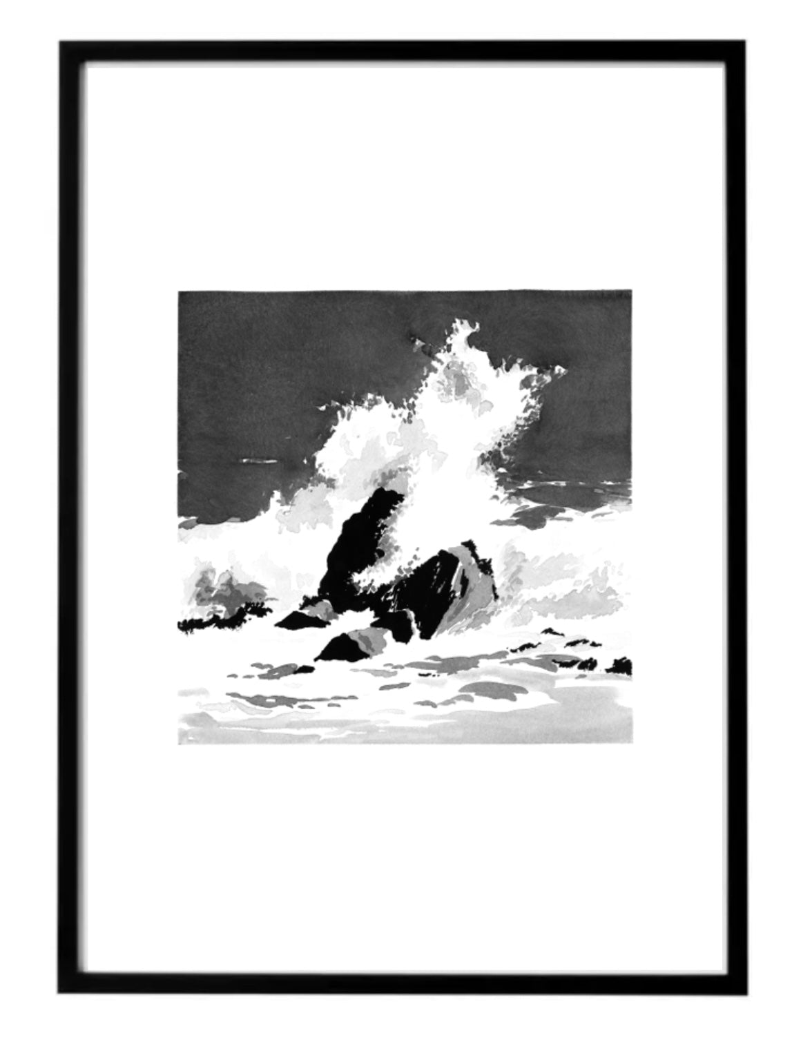 Affiche d'Art encadrée d'une peinture d'une vague sur un rocher